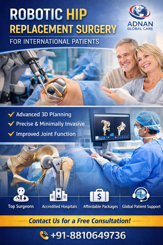 Robotic hip replacement is a technologically advanced procedure where a robotic-assisted system
